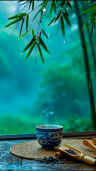 国风窗外竹林雨
