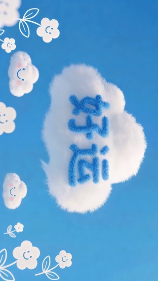 蓝色好运云朵治愈壁纸
