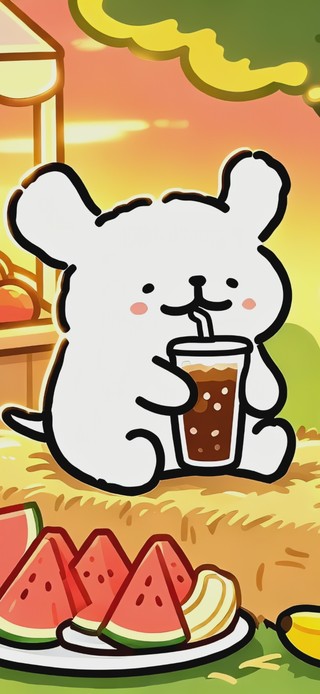 可爱果摊线条小狗