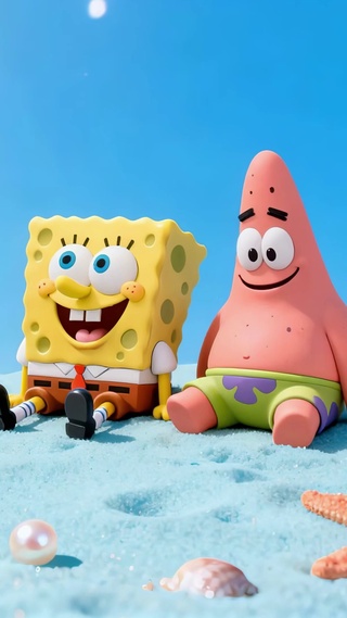 蓝色沙滩海绵宝宝派大星