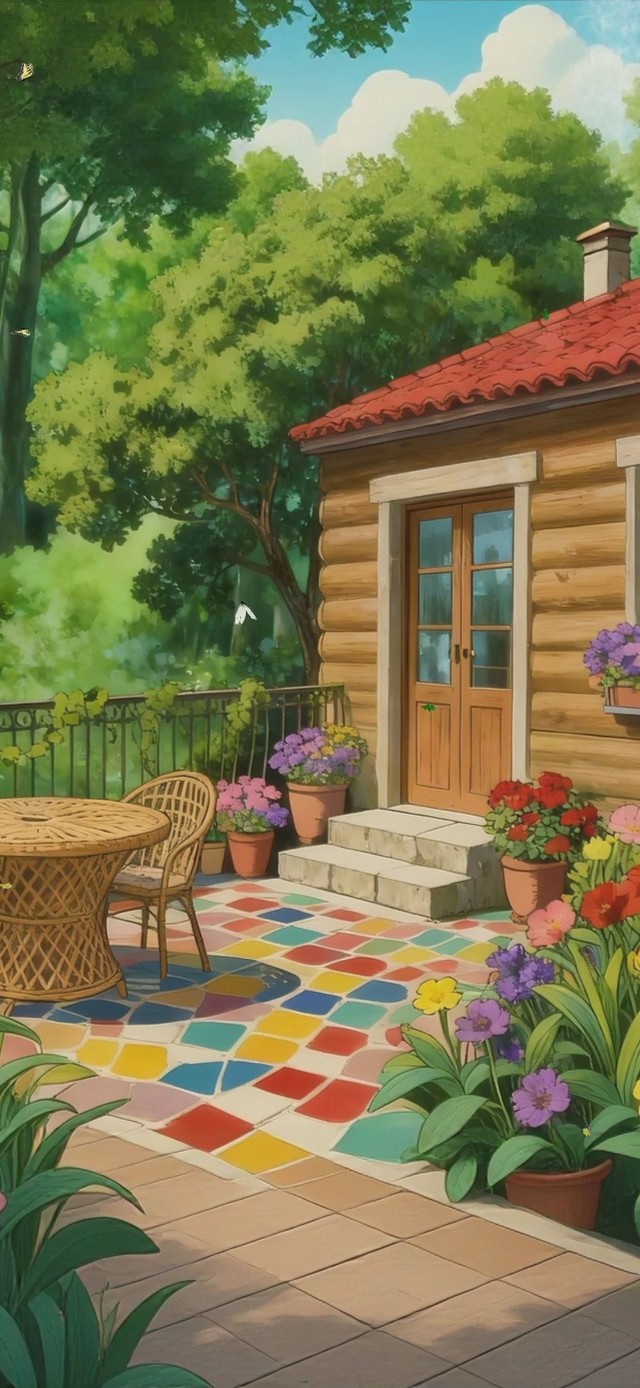 蓝天白云树木房屋绿景