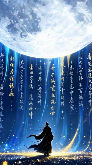 月夜星空下的古风旅人