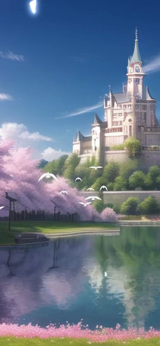 湖边樱花城堡