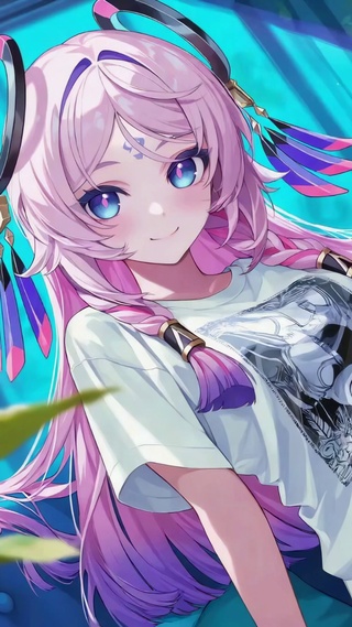 粉色长发二次元美少女