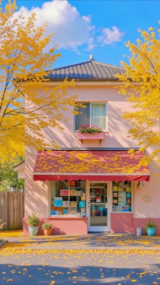 护眼晴空秋日小店