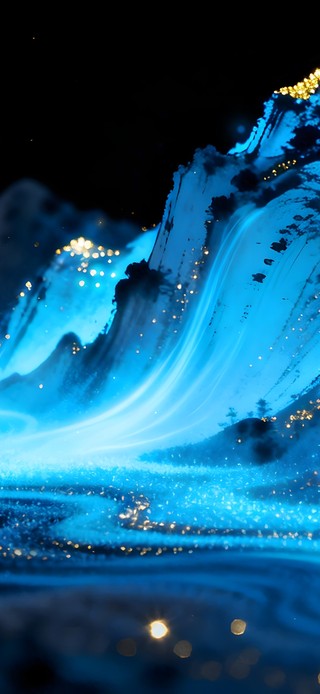 蓝色荧光鎏金 山河图！