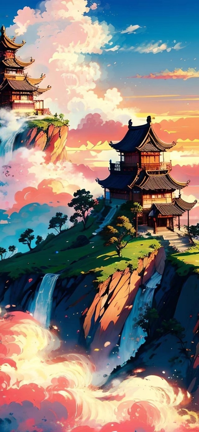 山顶云海古风建筑