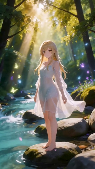 林中小溪和女孩