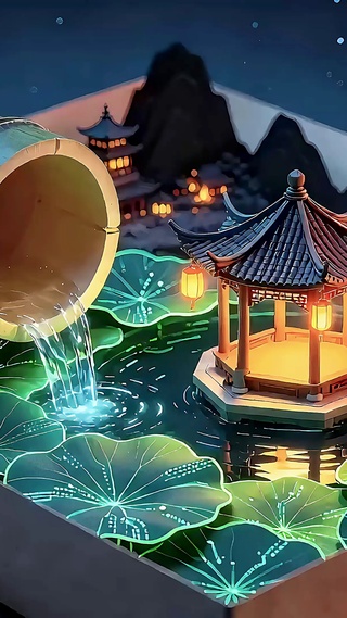 盒匣里的荷塘流水小亭