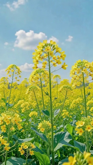 晴空明媚油菜花花海