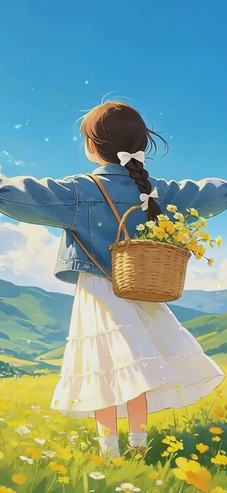山间花田小女孩