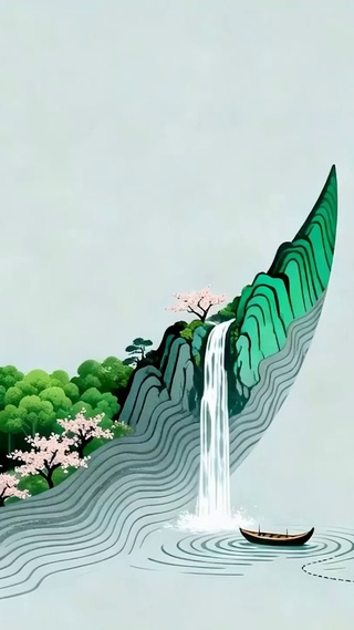 护眼树木瀑布河流