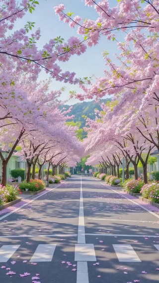 春日樱花浪漫街道美景