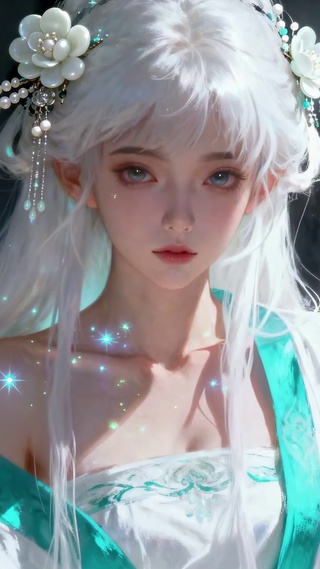 花簪银纱水墨风的古风白发美人