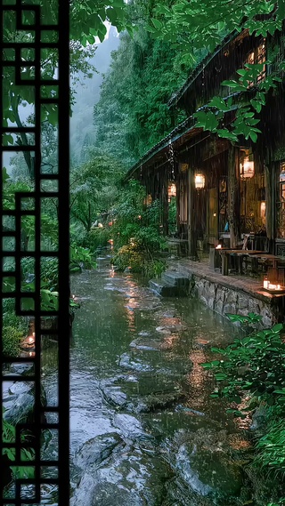 雨中林间小屋