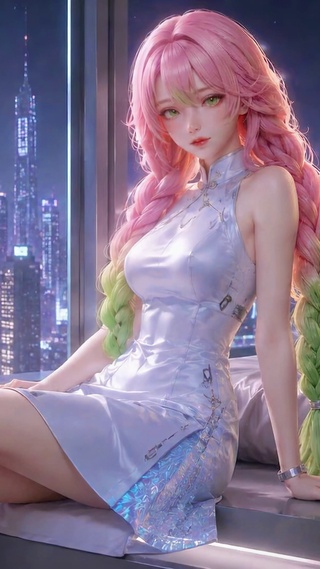 赛博都市粉发旗袍美少女