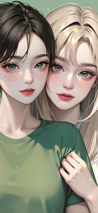 4k清新绿色闺蜜美少女