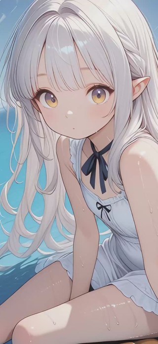 白毛萝莉沙滩