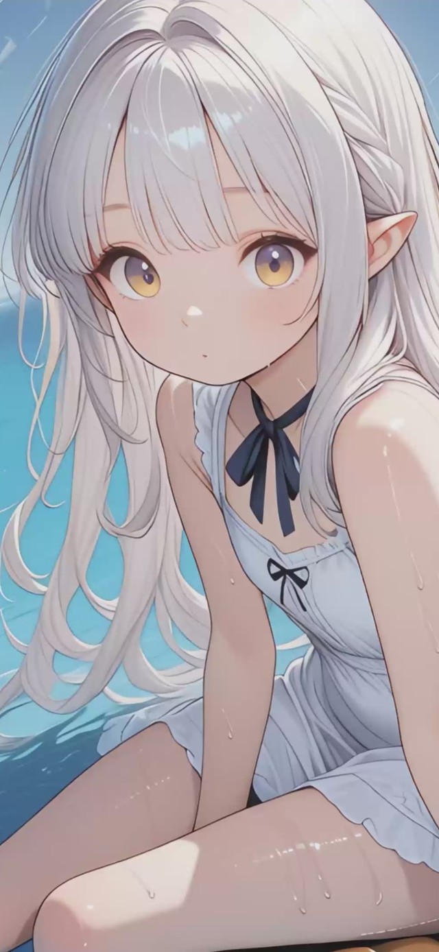 白毛萝莉沙滩