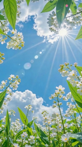 蓝天下白花清新治愈风景