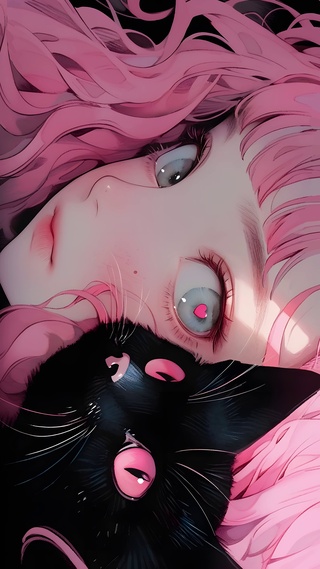 粉发少女与黑猫