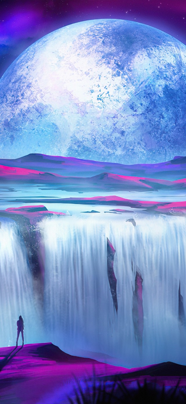 4k唯美月色瀑布
