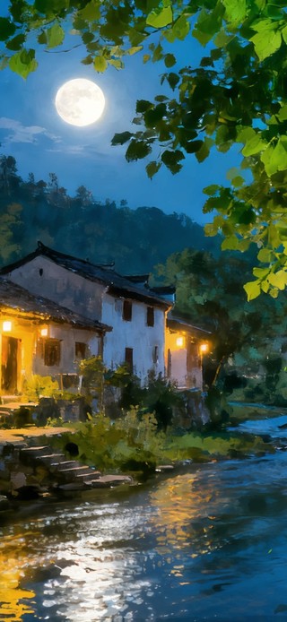 夜晚乡村溪流