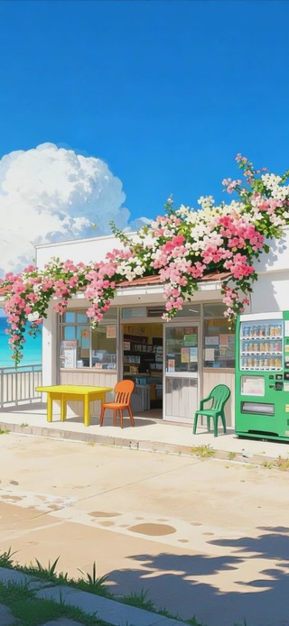 蓝天白云树木海景