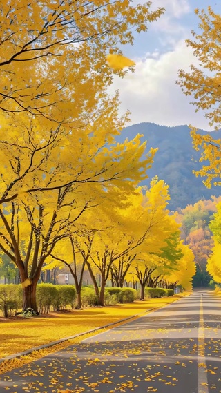 深秋护眼小清新落叶公路