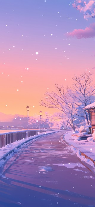 暖霞冬日海景公路