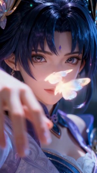 梦幻蝴蝶蓝发古风美少女