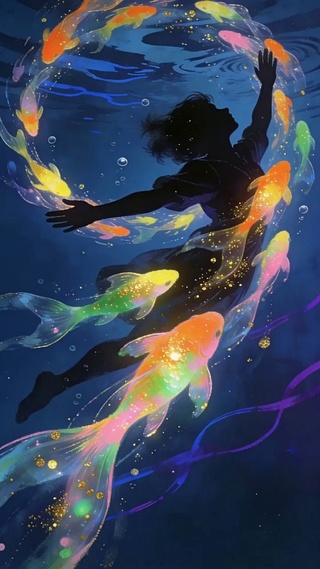 水中梦幻锦鲤少女