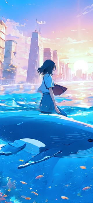 驾鲸游海城的少女