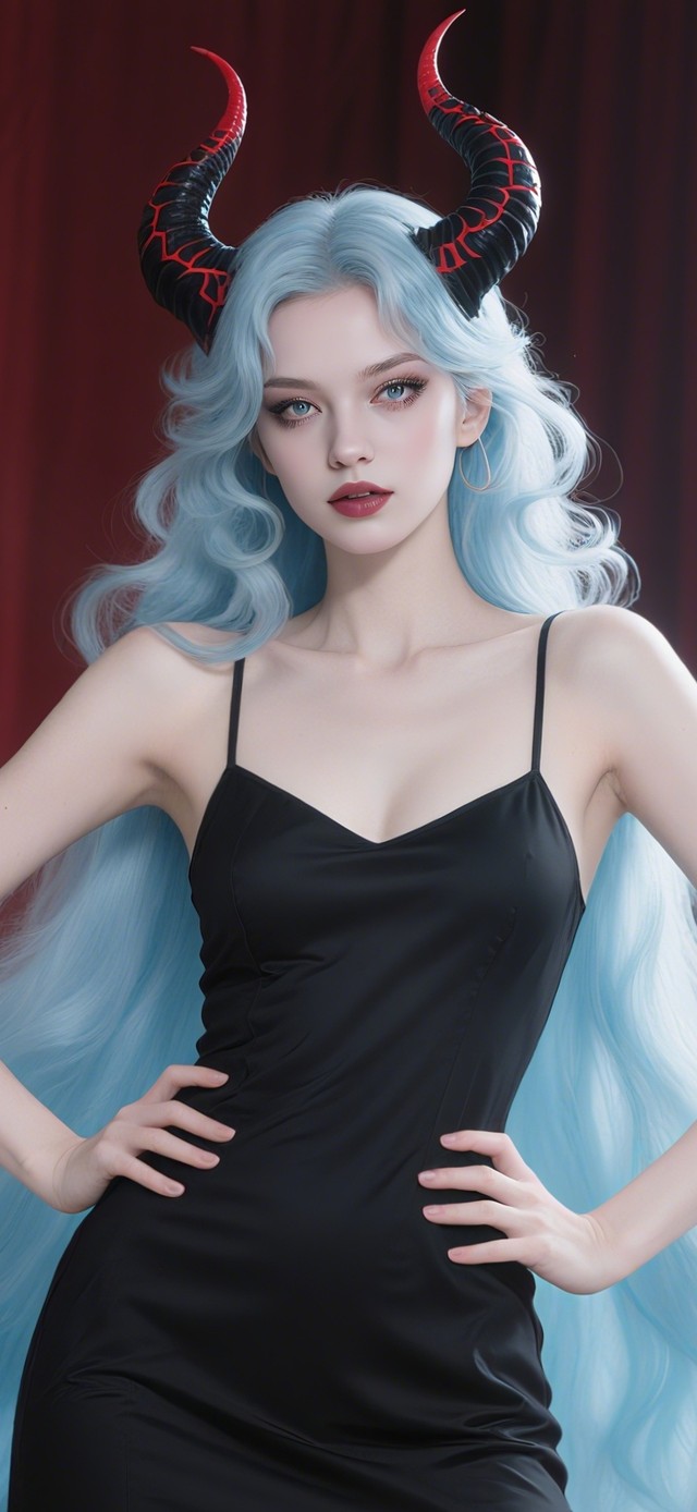 浅蓝发女孩cos恶魔角魅力性感