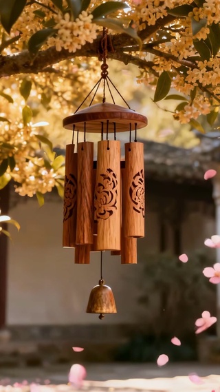 秋日庭院阳光桂花树风铃治愈氛围