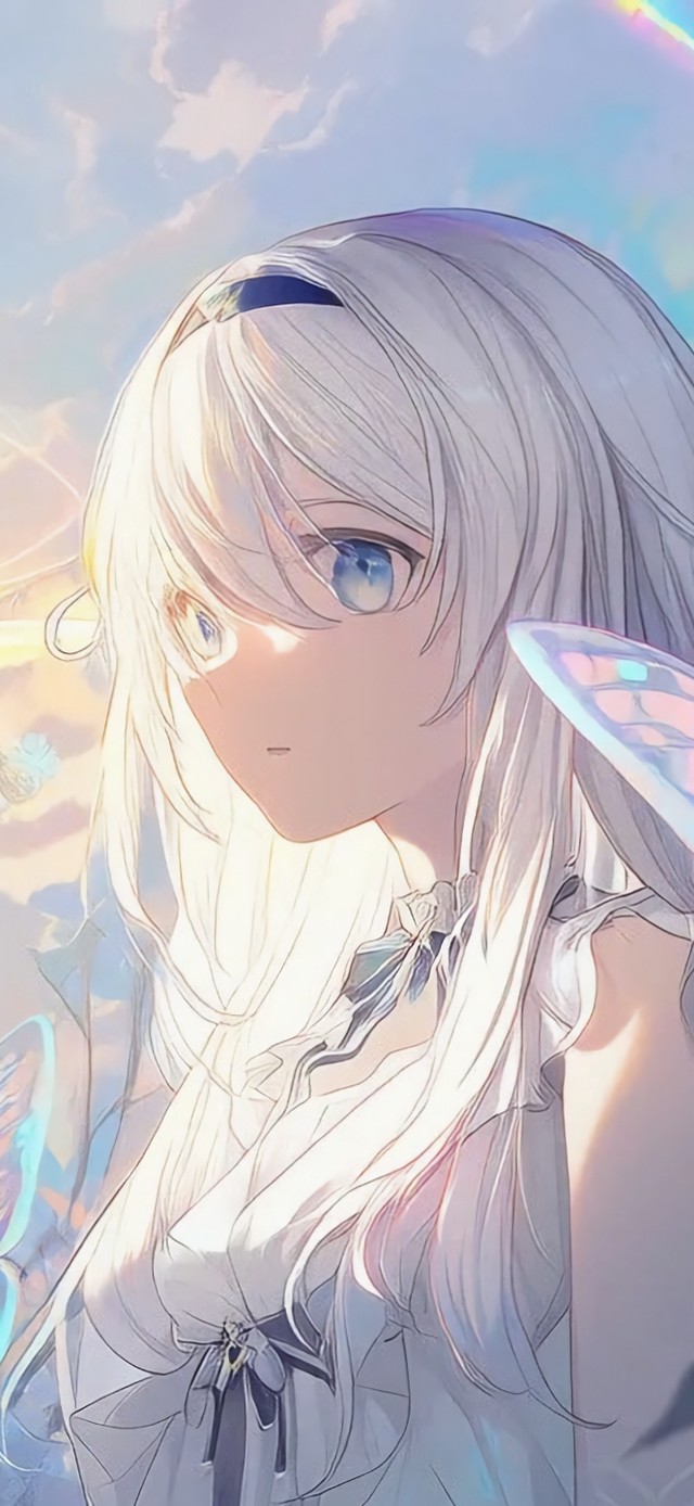 花漾壁纸|光蝶环绕的银发少女