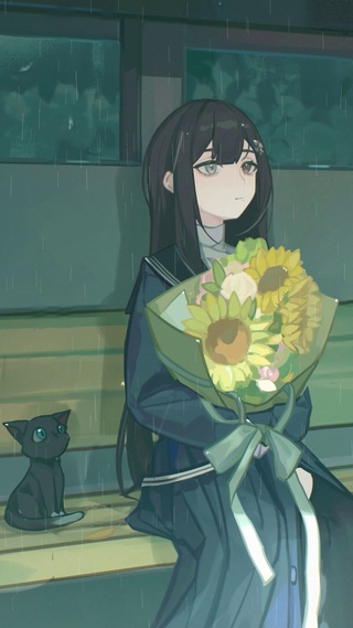 雨中等车少女