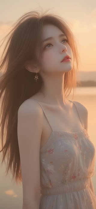 海边晚霞女孩