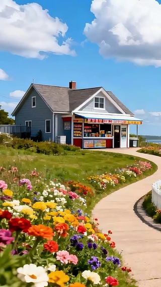 护眼蓝天白云树木海景