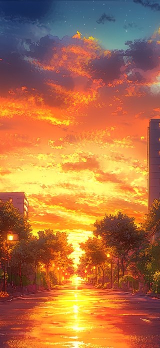 绝美晚霞浪漫城市街景