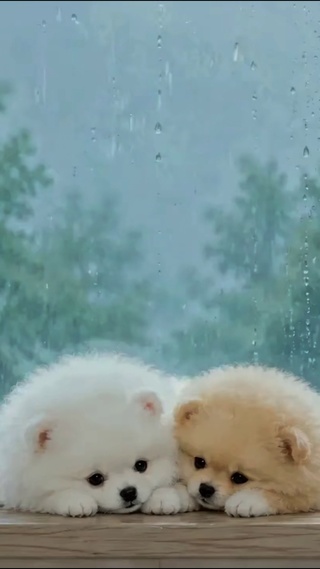 雨天窗台小奶狗
