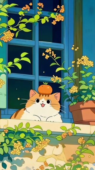 窗台小橘猫咪