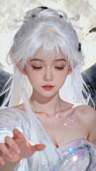 古风白发月神桂花蝶绕的治愈瞬间