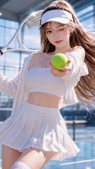 阳光网球场清纯网球美少女