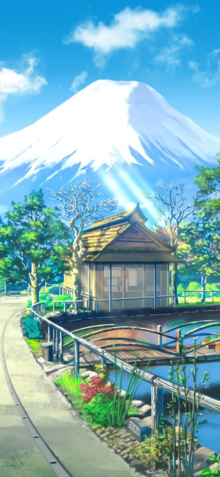 4K唯美动漫富士山街道