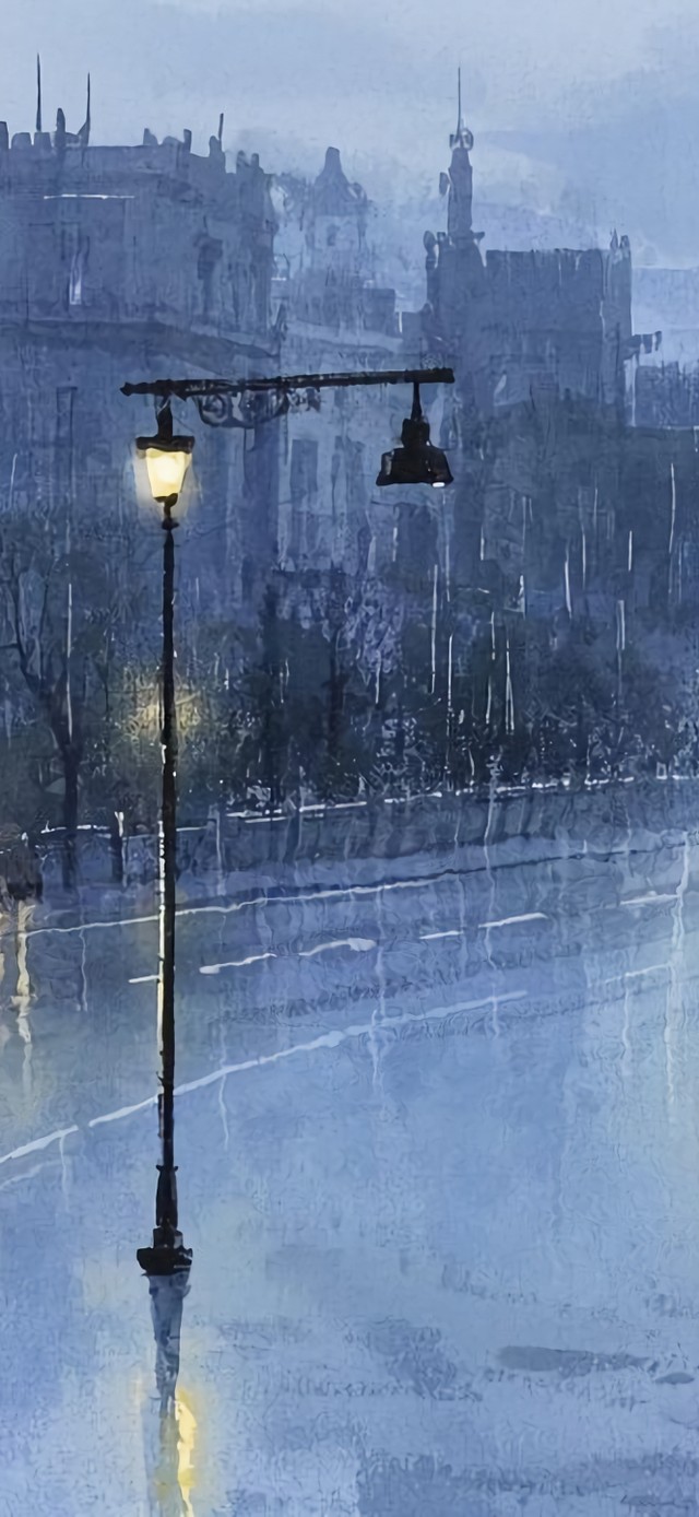 花漾壁纸|雨夜路灯街道