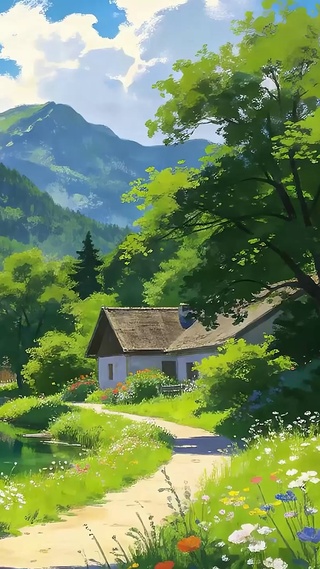 白云树木山川
