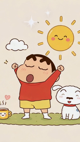 早安太阳可爱小新治愈壁纸