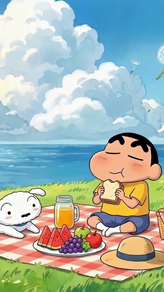 海边野餐的小新