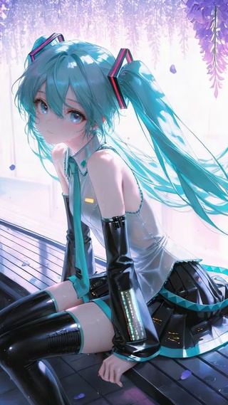 紫藤花下的蓝发动漫美少女